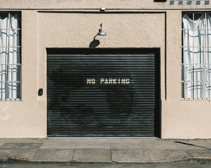 A garage with no parking on the front