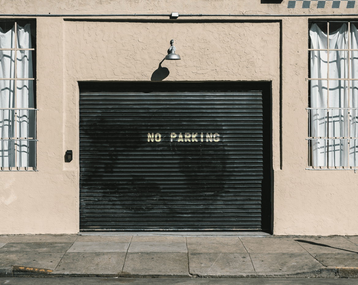 A garage with no parking on the front