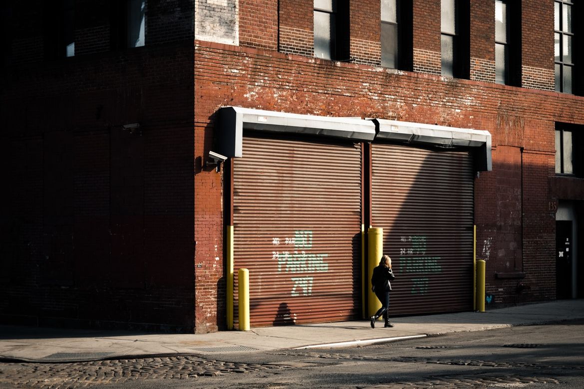 A pair of roll-up garage doors